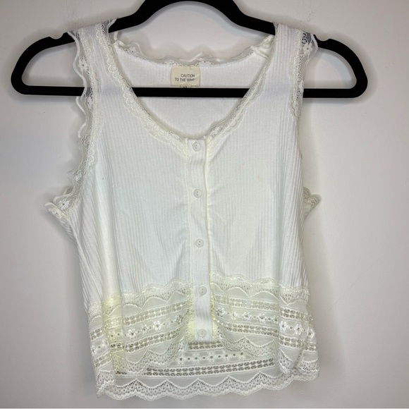 Caution To The Wind Tops - Caution To The Wind Boho Ivory Lace Button Cropped Tank Top Size Medium